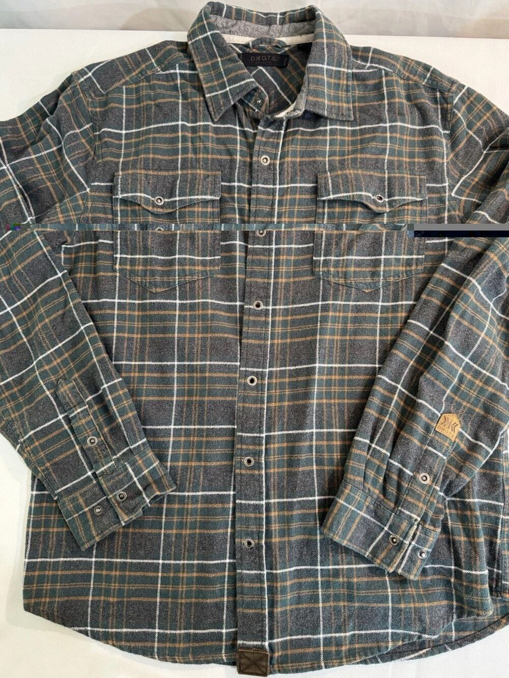 Dakota Grizzly Plaid Flannel Shirt Large Gray Green Button Up Long Sleeve